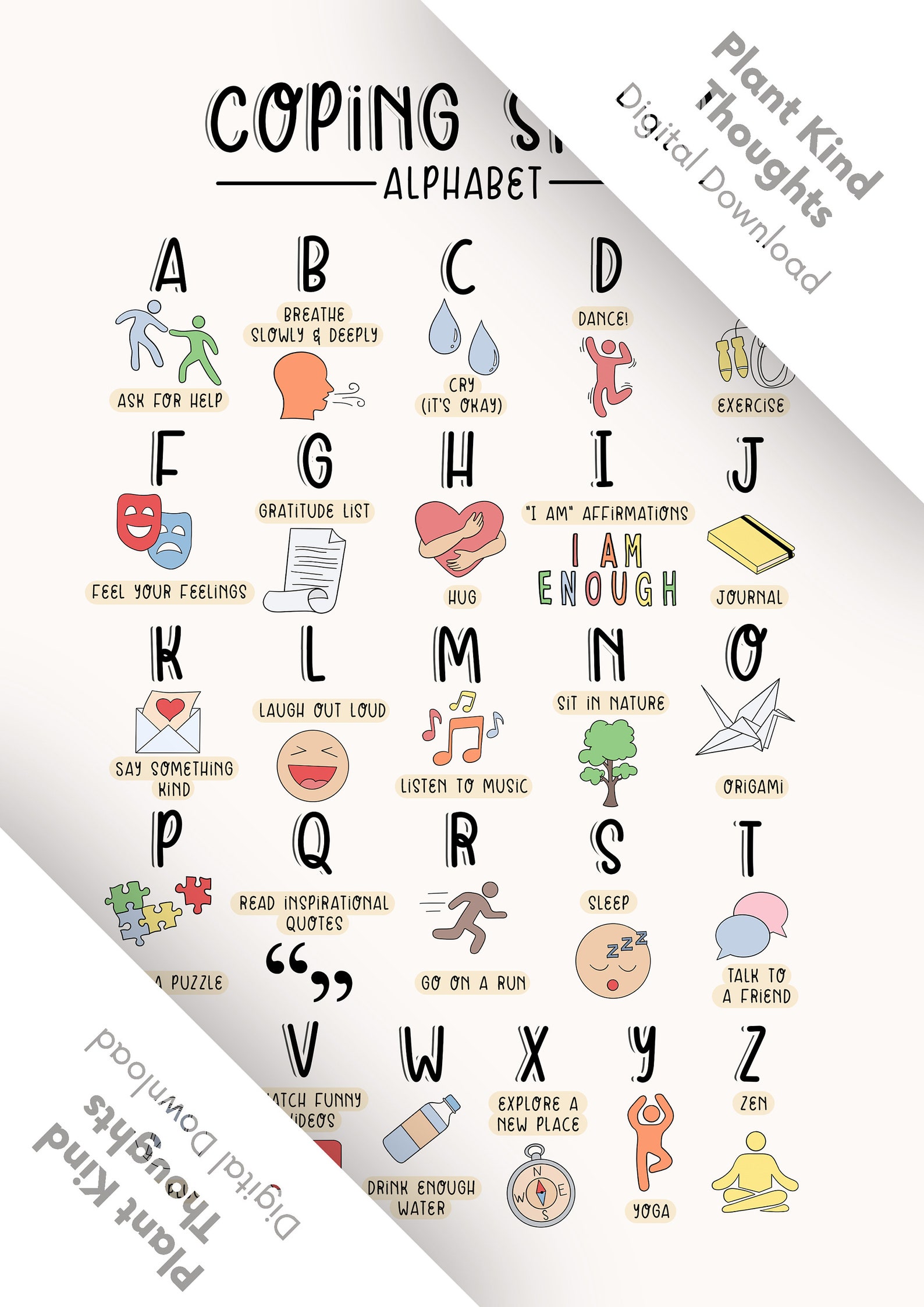 COPING SKILLS ALPHABET Mental Health Poster: Conseiller | Etsy France