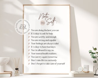 NOTE TO SELF Print Mental Health Poster: School Counselor Office Decor School Psychologist Decor Therapist Office Decor Classroom Decor