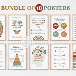 10 RAINBOW BOHO Counseling Posters Bundle School Counselor Office Decor School Psychologist Therapist Office Classroom Decor Social Worker