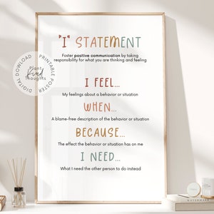 I STATEMENT Mental Health Poster: Therapy Office Decor School Counselor Office Decor School Psychologist Decor Therapist Gift Social Work