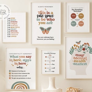 RAINBOW BOHO COUNSELING Posters Bundle School Counselor Office Decor School Psychologist Decor Therapy Office Classroom Decor Social Worker