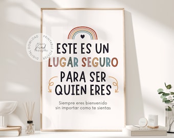 SPANISH SAFE SPACE Poster: Lugar Seguro School Counselor Office Decor Boho Classroom Decor  School Psychologist Therapist Office Decor