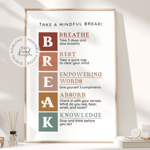 BREAK Mindfulness Exercise Counseling Office School Counselor Office Decor Classroom Decor School Psychologist Therapy Office Social Worker