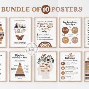 10 BOHO Counseling Posters Bundle School Counselor Office Decor School Psychologist Therapist Office Classroom Decor Social Worker Office