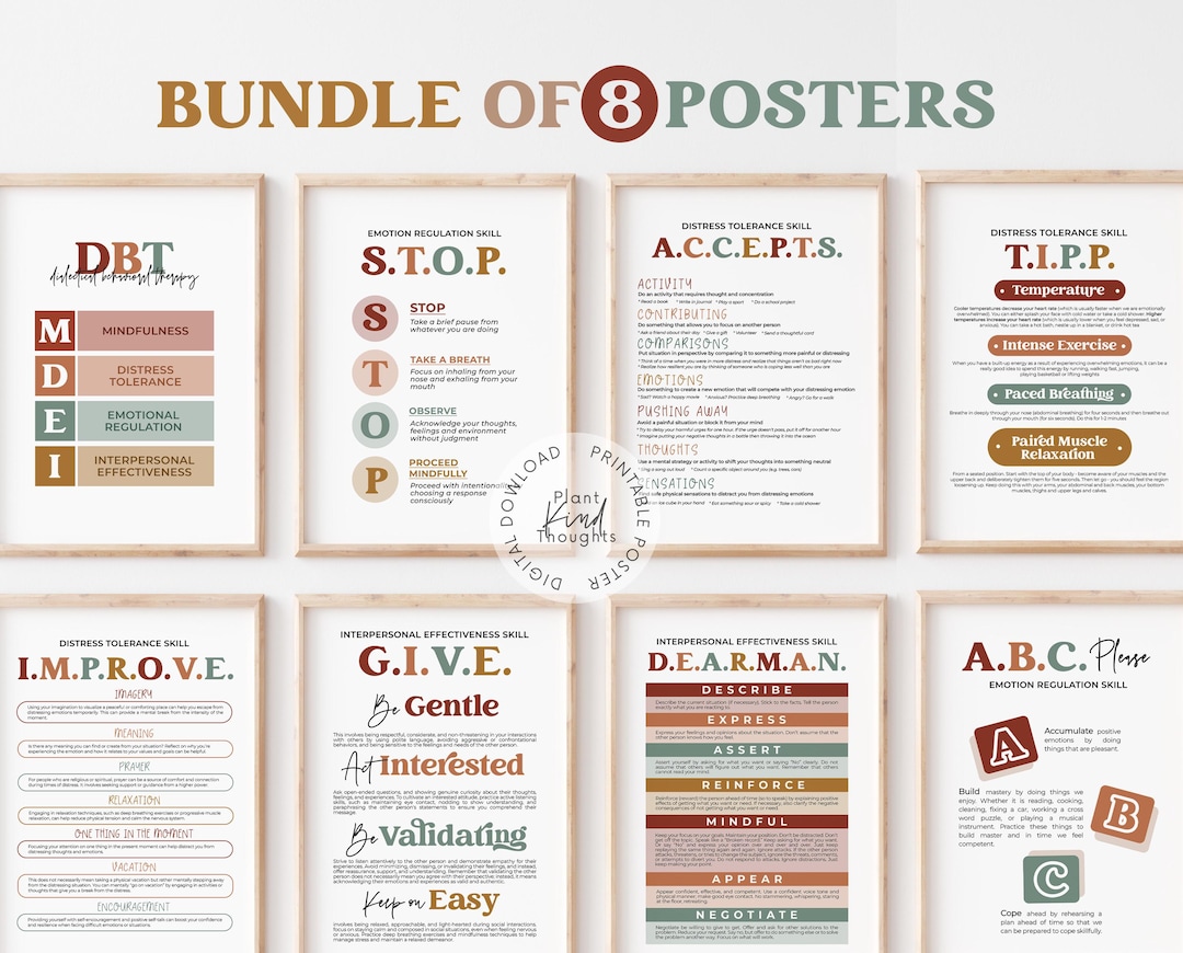 8 DBT Posters DBT SKILLS Dialectical Behavior Therapy Office Decor ...