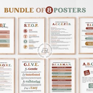 8 DBT Posters DBT SKILLS Dialectical Behavior Therapy Office Decor Therapist Office Decor School Counselor Office Decor Mental Health Poster