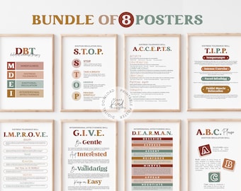 8 DBT Posters DBT SKILLS Dialectical Behavior Therapy Office Decor Therapist Office Decor School Counselor Office Decor Mental Health Poster