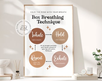 BOX BREATHING Grounding Technique Poster: Therapist Office Therapy School Counselor Office Decor School Psychologist Psychology Gift