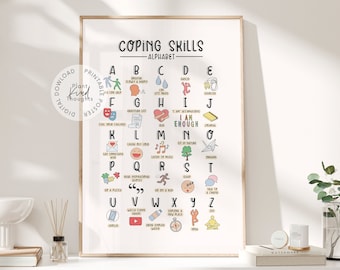 COPING SKILLS ALPHABET Mental Health Poster: School Counselor Office Decor School Psychologist Decor Therapist Office Social Worker Decor