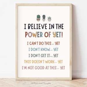 THE POWER of YET Mental Poster: Klassenzimmer Deko, Schullehrer Büro Deko, Schulpsychologe, Therapiepraxis, Sozialarbeiter