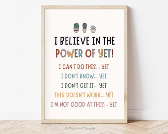THE POWER of YET Mental Health Poster: Classroom Decor, School Counselor Office Decor, School Psychologist, Therapy Office, Social Worker