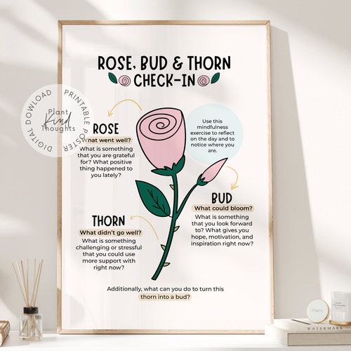 ROSE BUD and THORN Checkin Mental Health Poster Mindfulness Etsy
