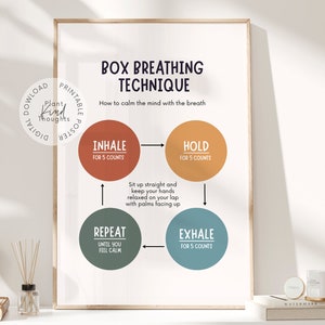 BOX BREATHING Grounding Mental Health Poster: School Counselor Office Decor, School Psychologist Decor, Therapist Office, Classroom Decor