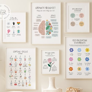 GROWTH MINDSET Posters Bundle School Counselor Office Decor School Psychologist Decor Therapy Office Classroom Decor Social Worker