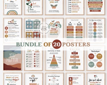 20 RAINBOW BOHO Counseling Posters Bundle School Counselor Office Decor School Psychologist Therapist Office Classroom Decor Social Worker