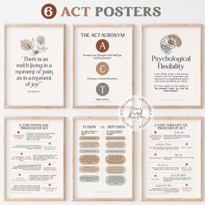 BUNDLE OF 6 ACT Posters: Acceptance and Commitment Therapy Office Decor Neutral Therapist Office School Counselor Office Decor Mental Health