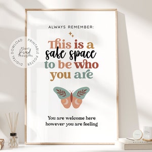 SAFE SPACE Poster Counseling Office School Counselor Office Decor Classroom Decor School Psychologist Therapist Office Decor Social Worker
