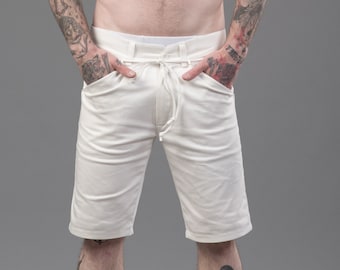 Minimalist shorts in off white / Men's  jean's style shorts / Detailet shorts in white