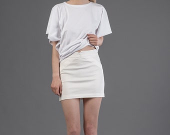 Minimalist mini skirt / Mini skirt in off white / Tight mini skirt in white