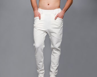 Minimalist white pants / Men's Ninja pants / Cream white avant garde sweatpants / Mens futuristic fashion