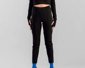 Slim Fit Black Trousers: Panel Detail Minimalist Pants