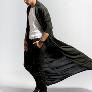 Mens kimono cardigan / Longline Cardigan / Long black cardigan / Minimalist fashion / Jersey kimono / Dark fashion