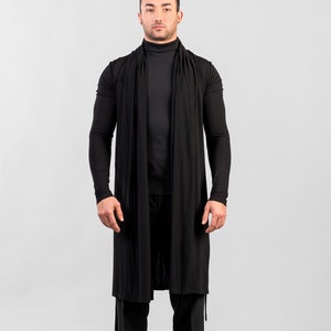 Men's cardigan jacket in black / Minimalist black cardigan / Futuristic avant garde fashion / Belted kimono jacket / Elegant cardigan