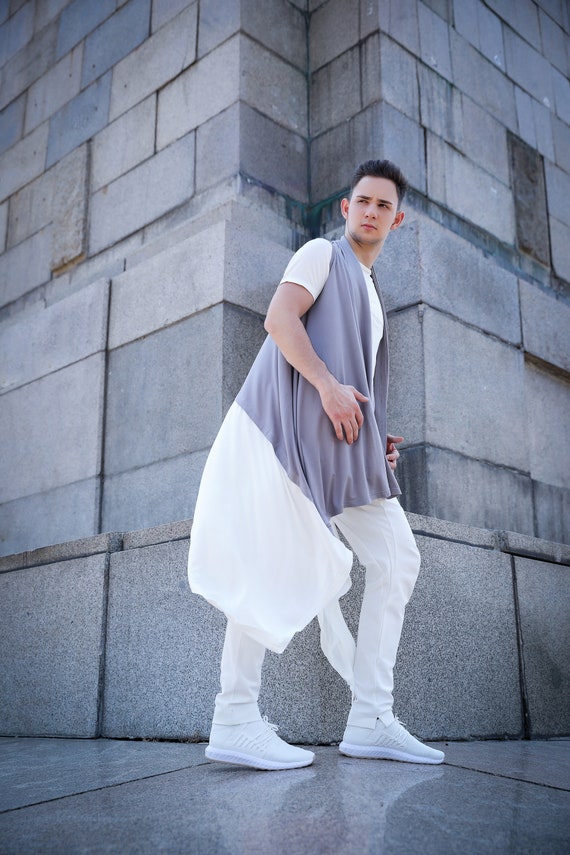 kutzarovdesigns Sleeveless Draped Cardigan / Color Block Cardigan Vest / Minimalist Draped Top / Asymmetric Longline Cardigan