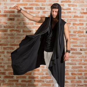 Draped mens cardigan / Sleeveless draped cardigan / Black draped cardigan / Asymmetric cardigan / Minimalist mens fashion image 4