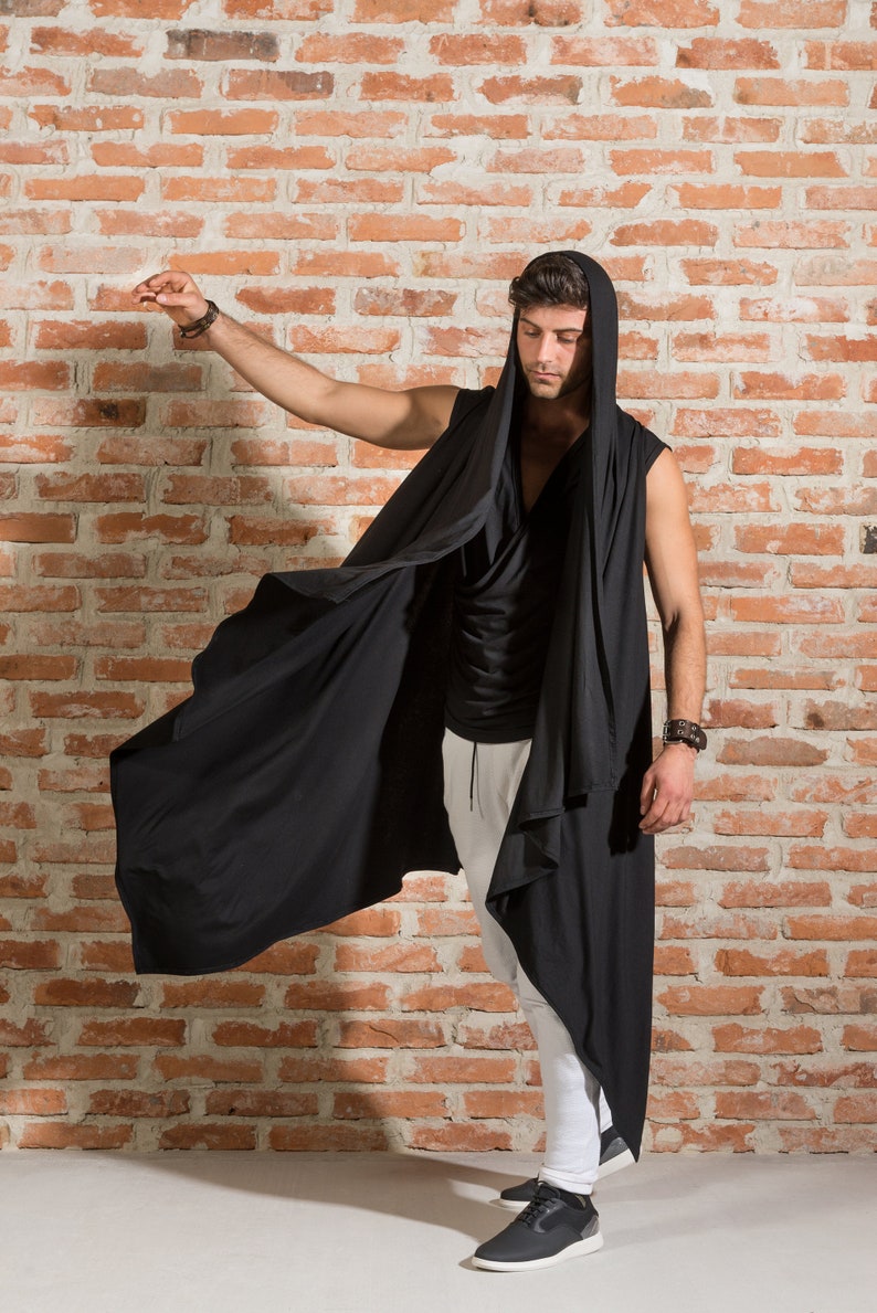 Draped mens cardigan / Sleeveless draped cardigan / Black draped cardigan / Asymmetric cardigan / Minimalist mens fashion image 4