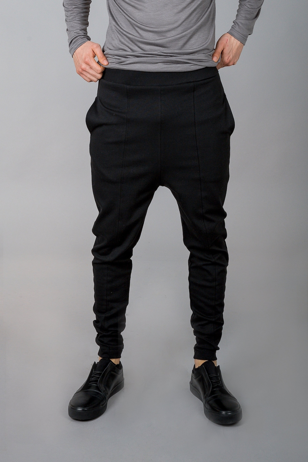 Minimalist Sweatpants for Men Black Drop Crotch Pants Tight Layered Pants Etsy Israel