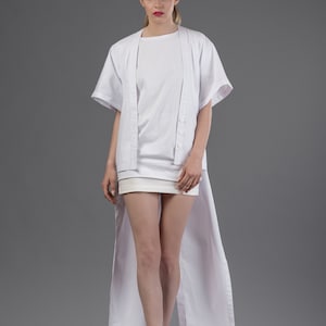 Kaftan shirt / Kimono shirt / White maxi top / Longline cardigan / Minimalist white top / White kimono jacket / Futuristic shirt image 3