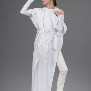 Kaftan shirt / Kimono shirt / White maxi top / Longline cardigan / Minimalist white top / White kimono jacket / Futuristic shirt image 7