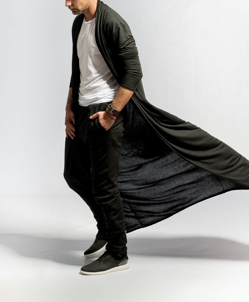 Cardigan kimono pour homme / Cardigan long / Cardigan long noir / Mode minimaliste / Kimono en jersey / Mode sombre image 1