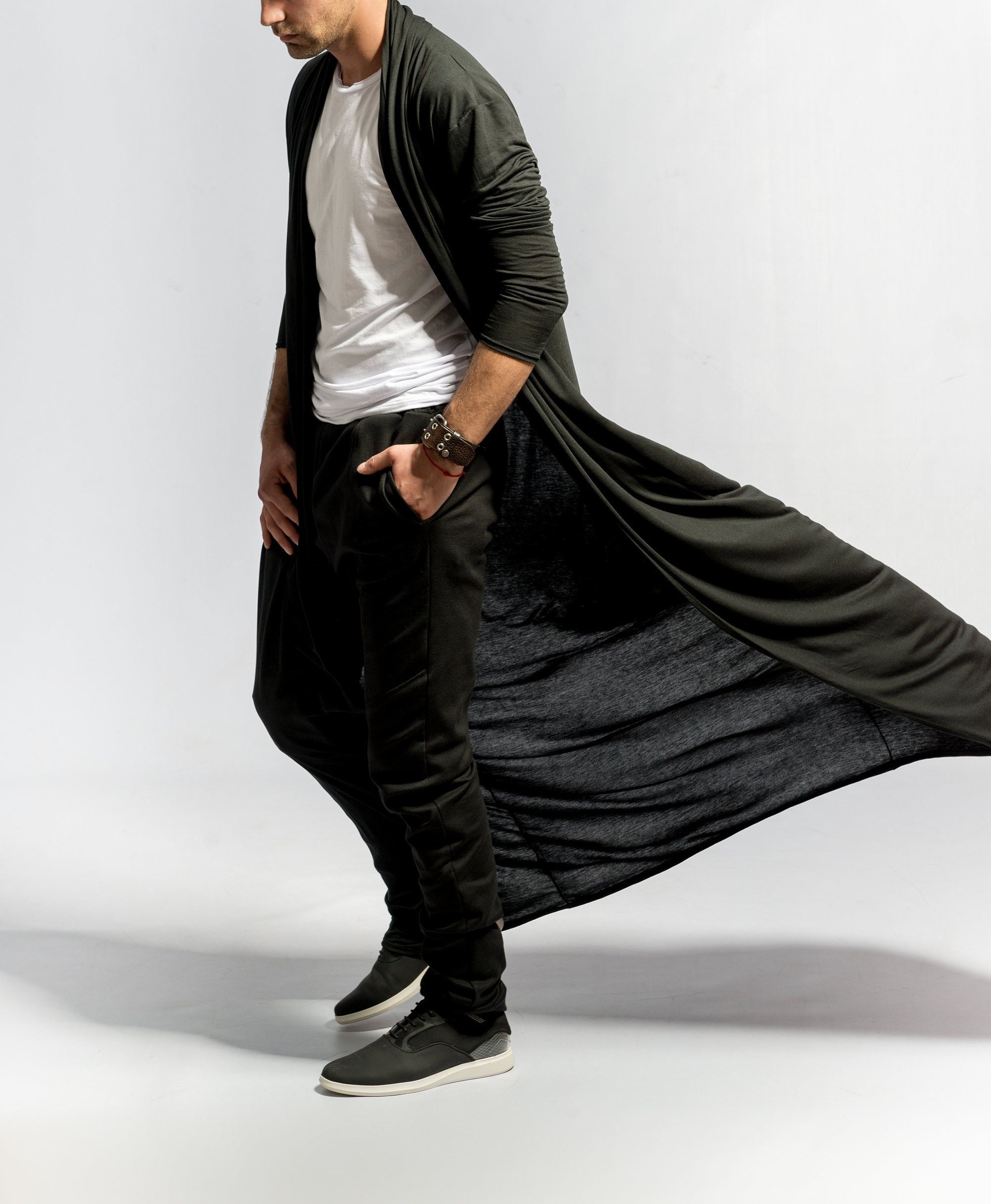 Mens Kimono Cardigan / Longline Cardigan / Long Black Mens Kimono Cardigan / Longline Cardigan / Long Black