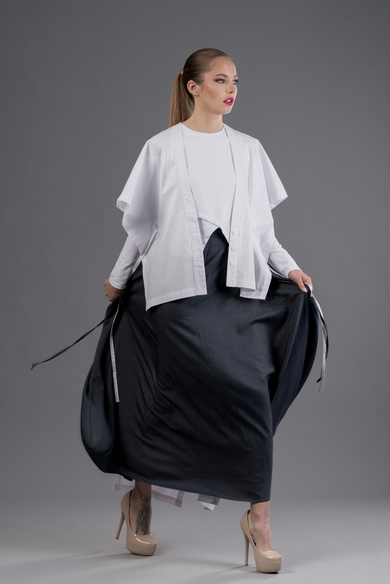 Kaftan shirt / Kimono shirt / White maxi top / Longline cardigan / Minimalist white top / White kimono jacket / Futuristic shirt image 8