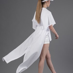 Kaftan shirt / Kimono shirt / White maxi top / Longline cardigan / Minimalist white top / White kimono jacket / Futuristic shirt image 4