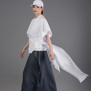 Kaftan shirt / Kimono shirt / White maxi top / Longline cardigan / Minimalist white top / White kimono jacket / Futuristic shirt image 2