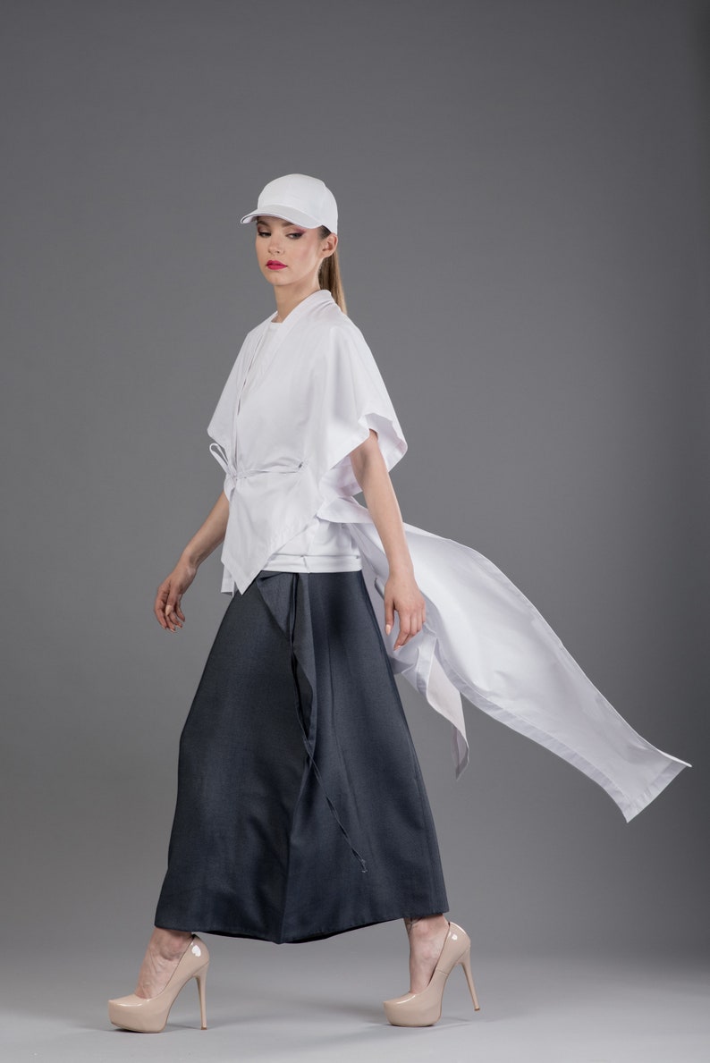 Kaftan shirt / Kimono shirt / White maxi top / Longline cardigan / Minimalist white top / White kimono jacket / Futuristic shirt image 2