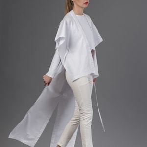 Kaftan shirt / Kimono shirt / White maxi top / Longline cardigan / Minimalist white top / White kimono jacket / Futuristic shirt image 6