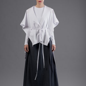 Kaftan shirt / Kimono shirt / White maxi top / Longline cardigan / Minimalist white top / White kimono jacket / Futuristic shirt image 9