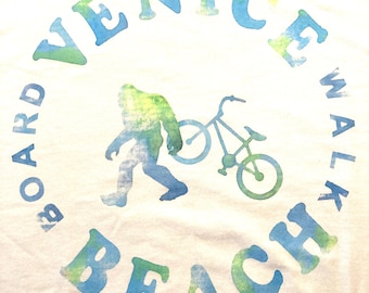 Venice Beach BoardWalk Hand Dyed T-Shirt (Blue/Green on WHITE)