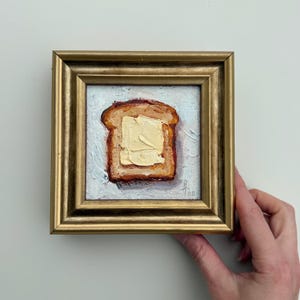 Peinture de beurre, œuvre d'art originale à l'huile encadrée, peinture impasto, art du petit-déjeuner, petite cuisine, décoration alimentaire, 4x4