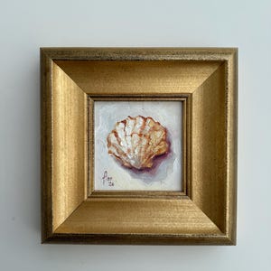 Original Seashell Oil Painting Framed Miniature Coastal Artwork One of a Kind Ocean Art