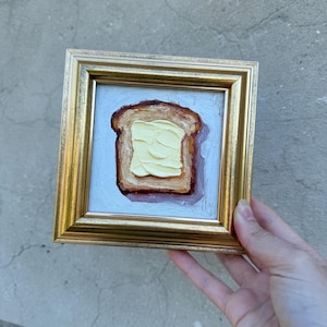 Painting of Butter Original Framed oil Artwork Impasto Painting Breakfast Art Small Kitchen Food Decor 4x4