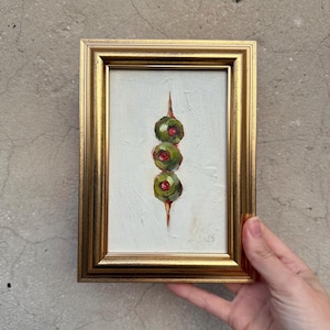 Schilderij met olijven, muurdecoratie voor thuis, keukenkunst, stilleven met eten, origineel olieverfschilderij met olijven, 4x6 inch