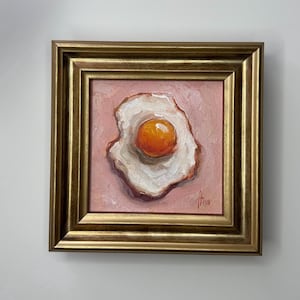 Peinture à l'huile encadrée d'œufs, nature morte, décoration murale de cuisine vintage originale, art mural texturé, petit-déjeuner anglais