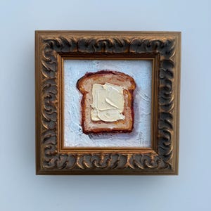 Painting of Butter Original Framed oil Artwork Impasto Painting Breakfast Art Small Kitchen Food Decor 4x4