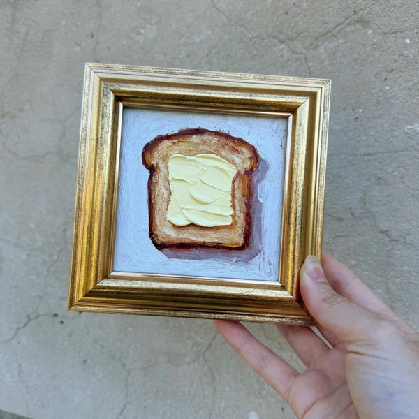 Painting of Butter Original Framed oil Artwork Impasto Painting Breakfast Art Small Kitchen Food Decor 4x4