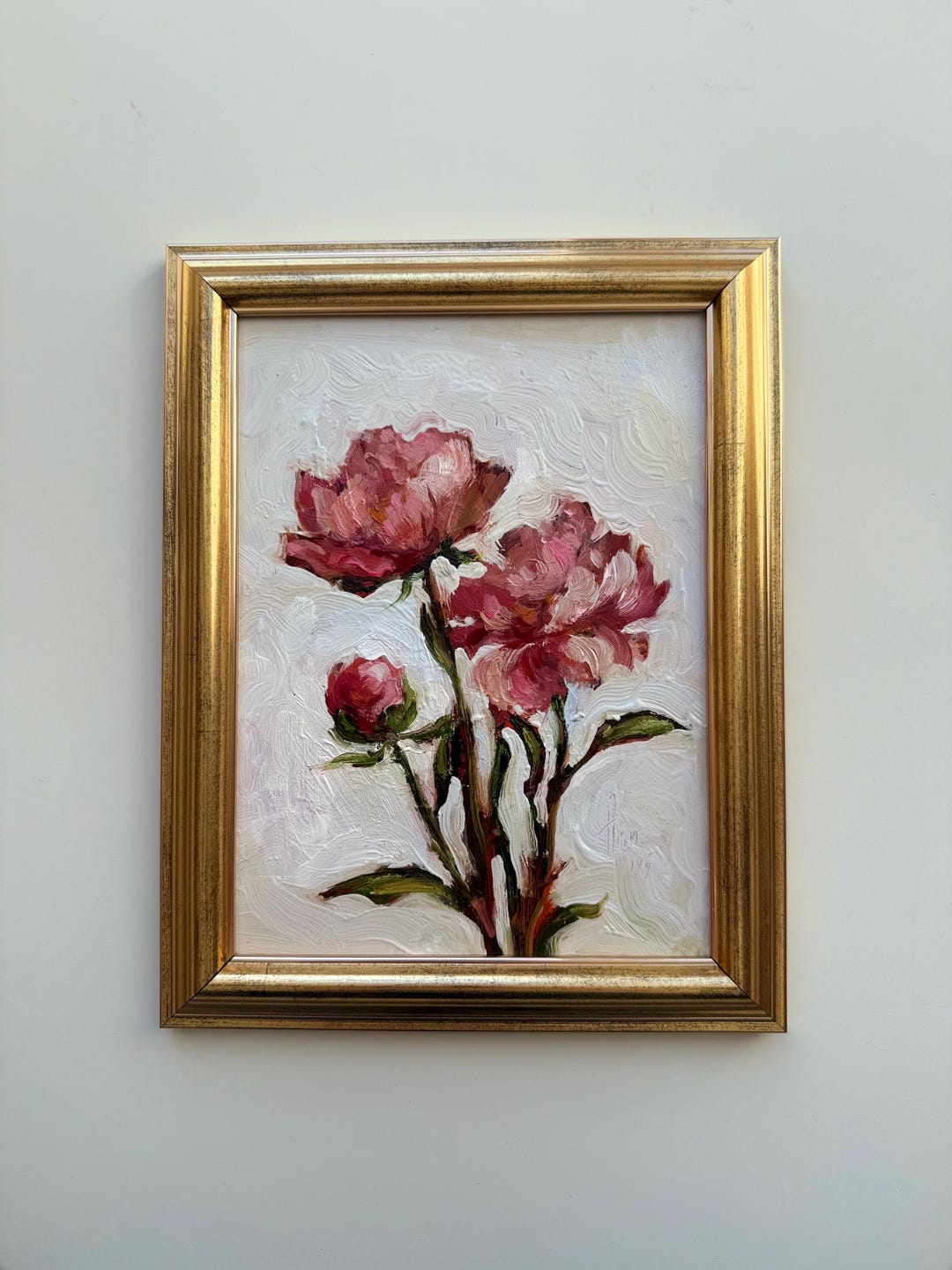 Original Peony Painting Small Floral Oil Painting Pink Peonies Mini ...
